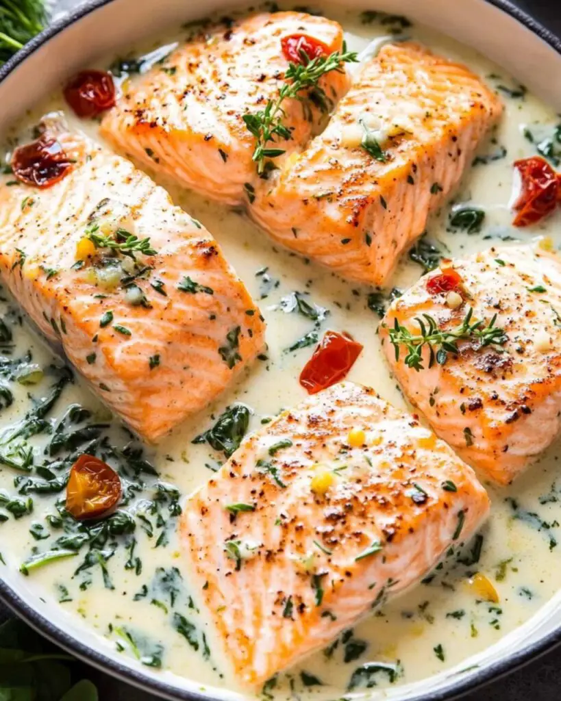 Garlic Butter Baked Salmon in Lemony Parmesan Cream Sauce