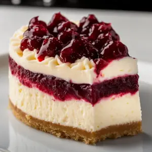 Christmas Cheesecake with Cranberry Jam and White Chocolate Mousse