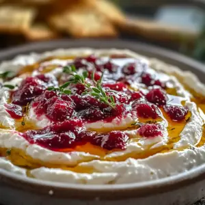 Cranberry Whipped Feta Dip with Hot Honey Drizzle