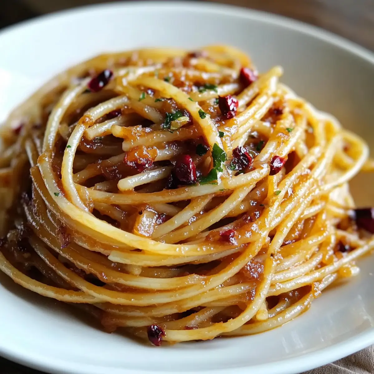Caramelized Onion Pasta with Chilli Oil