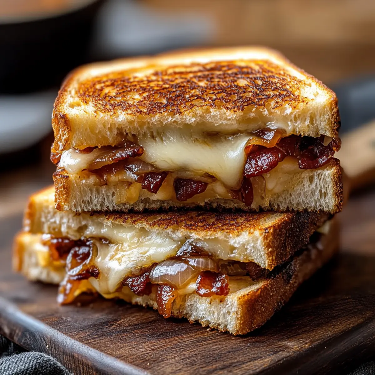 Bacon And Caramelized Onion Grilled Cheese Sandwiches