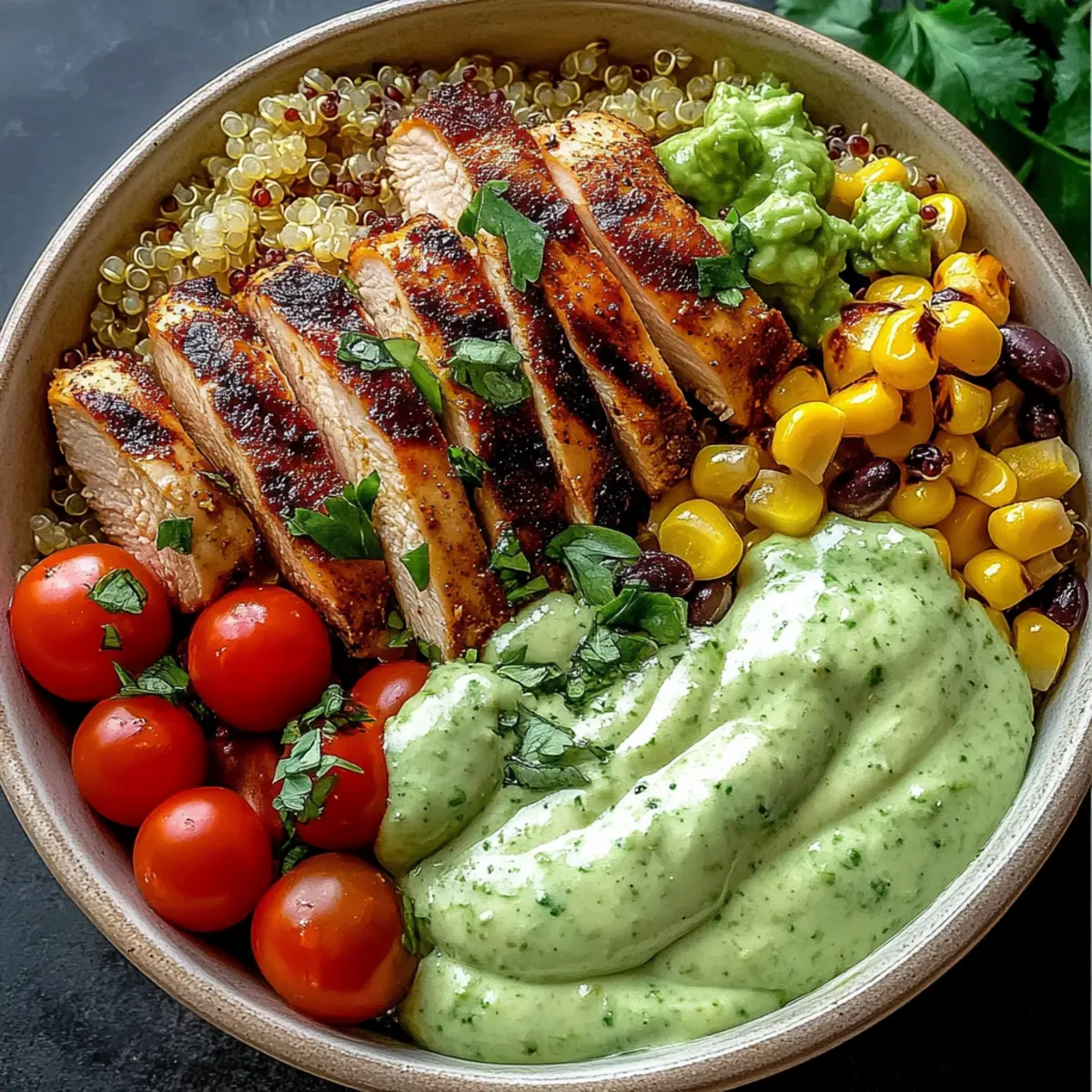 Grilled Chicken Quinoa Bowls with Creamy Avocado Sauce