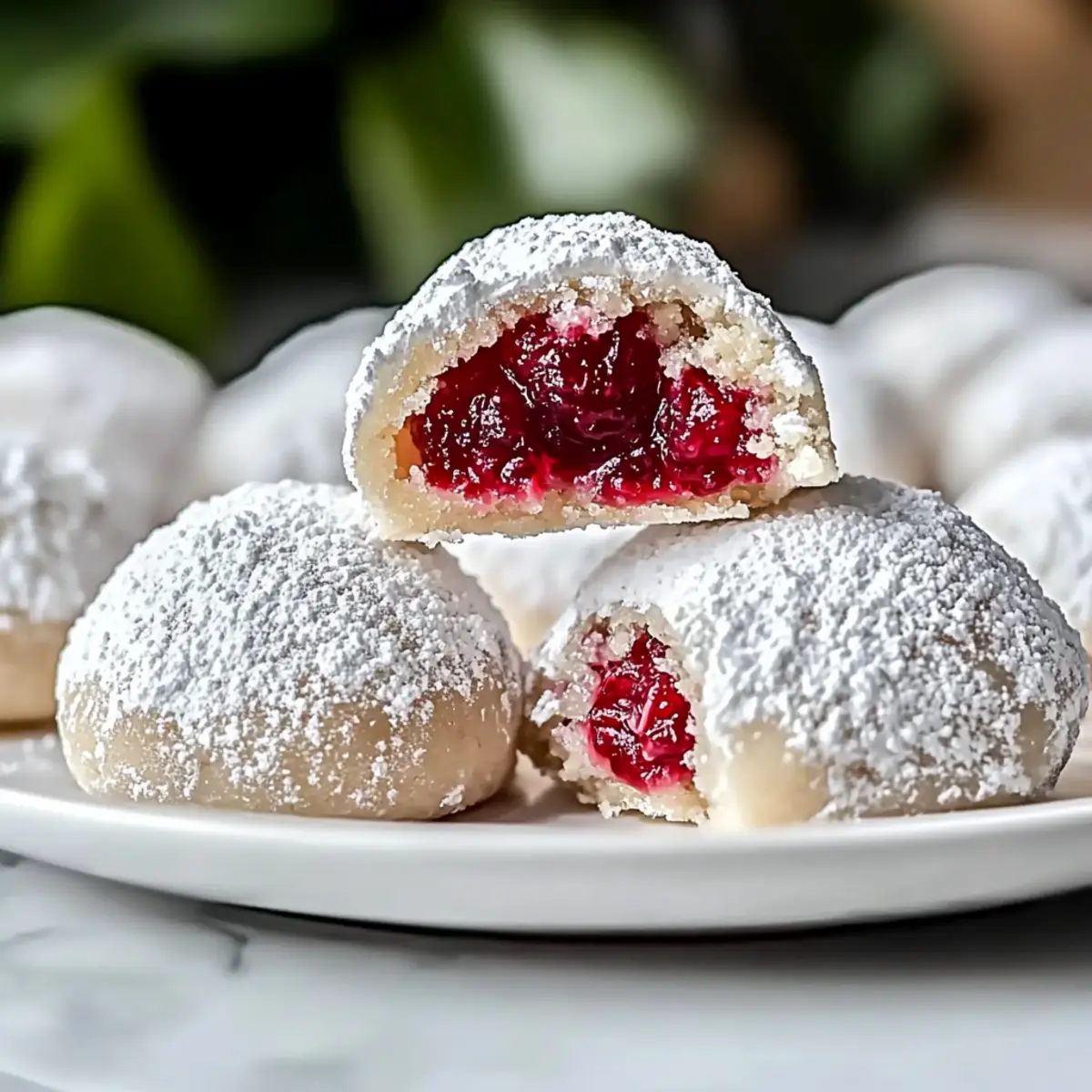 Raspberry Almond Snowball Cookies